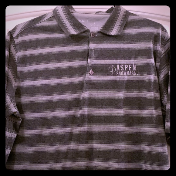 Antigua Grey Striped Aspen Snow Mass Golf Polo